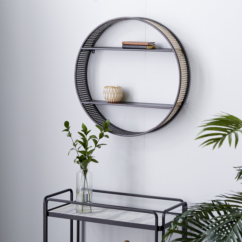 17 Stories Black Round Metal Wall Shelf, 26”L X 26”H Wayfair.ca